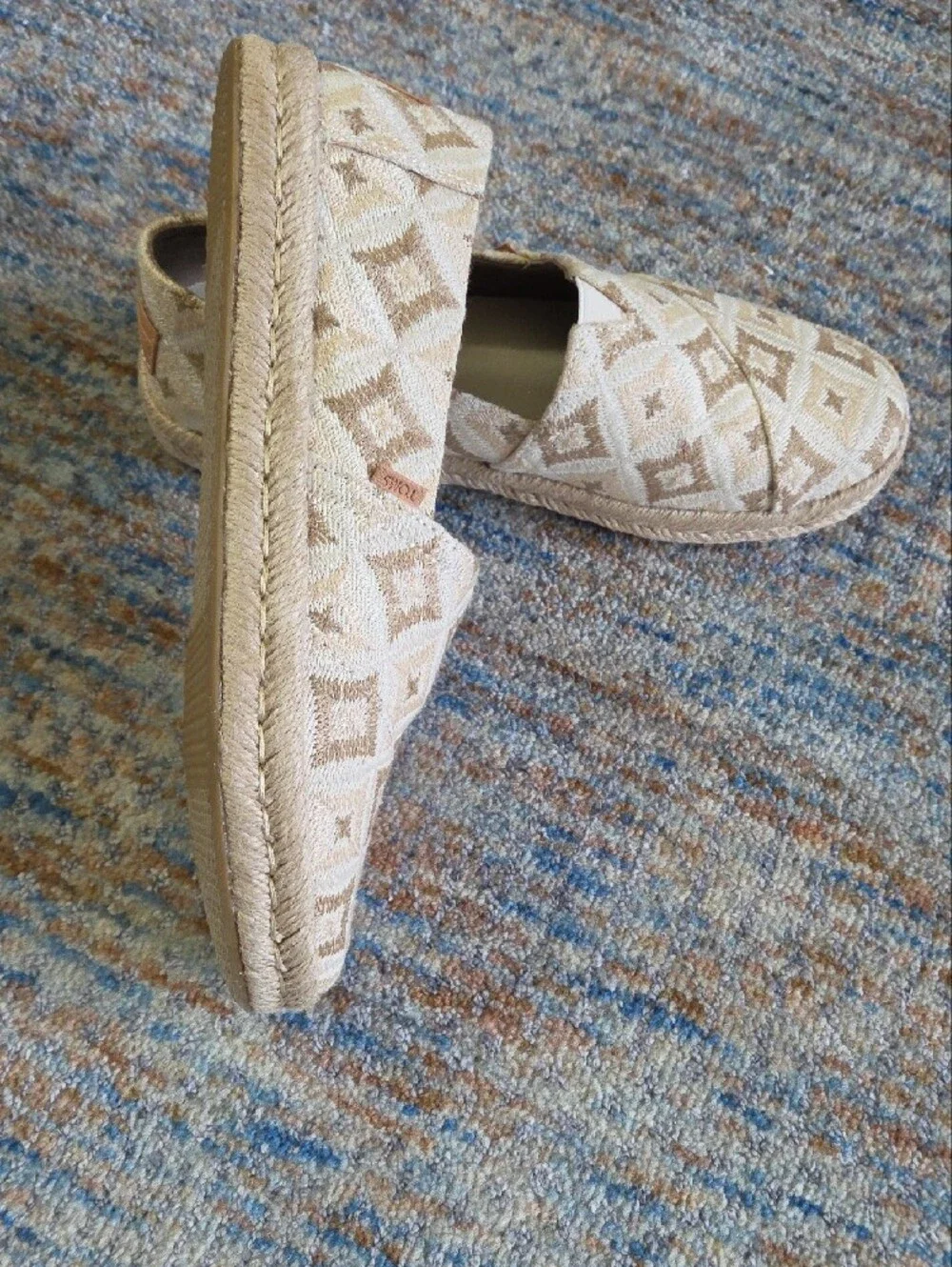 TOMS Beige and Cream Geometric Alpargata Slip-Ons